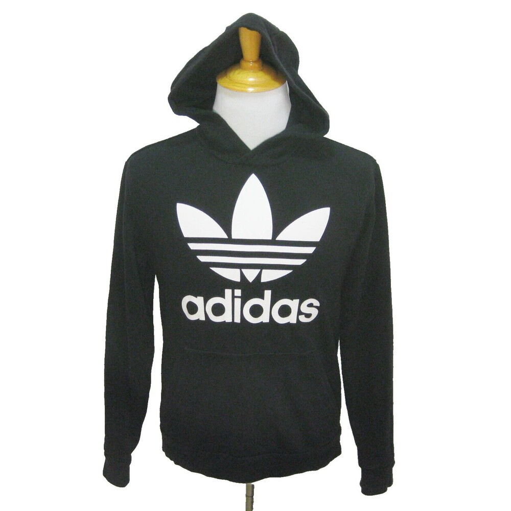 ADIDAS Men's (Size Medium) Black Hoodie Trefoil Graphic Logo Hooded Sweatshirt